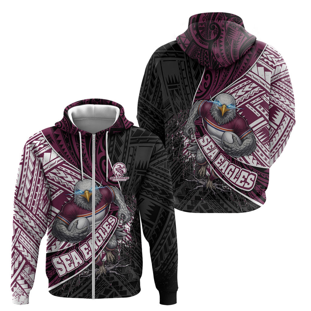 Manly Warringah Sea Eagles Rugby Mascot Zip Hoodie Tribal Polynesian Power Art - Lightning Mascot
