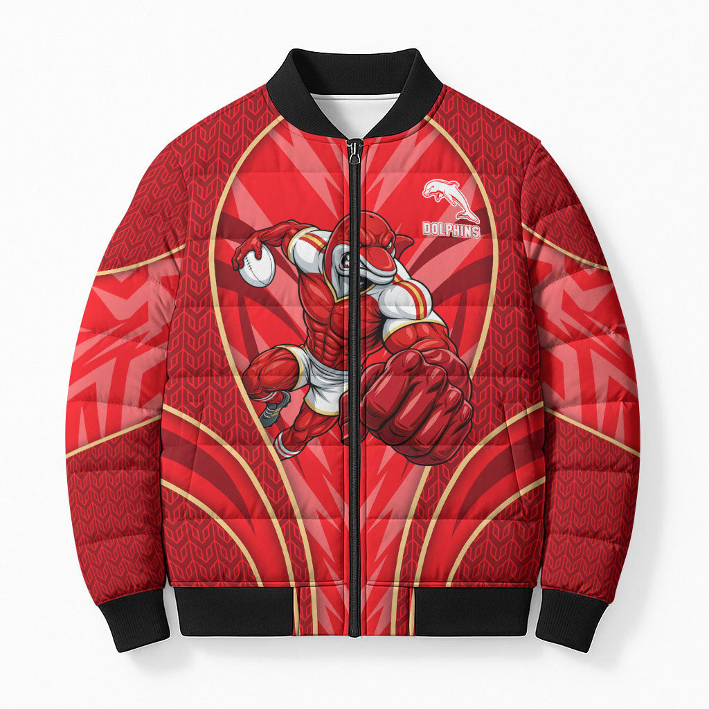 Dolphins Rugby Mascot Bomber Puffer Jacket Australian Rugby Culture - Tribal Inspired Dolphin