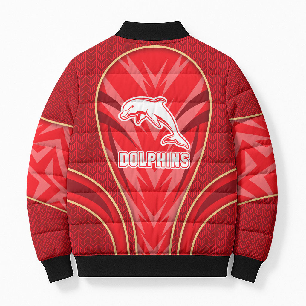 Dolphins Rugby Mascot Bomber Puffer Jacket Australian Rugby Culture - Tribal Inspired Dolphin