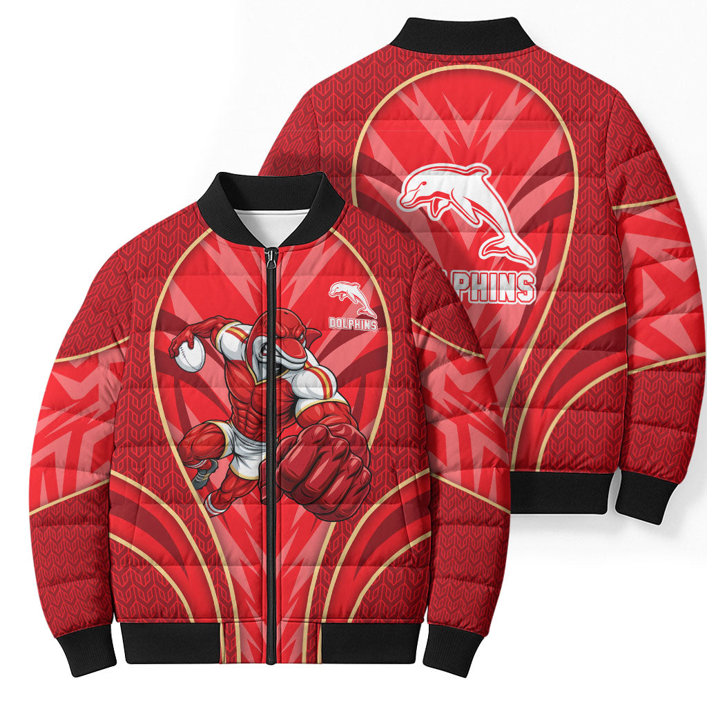 Dolphins Rugby Mascot Bomber Puffer Jacket Australian Rugby Culture - Tribal Inspired Dolphin