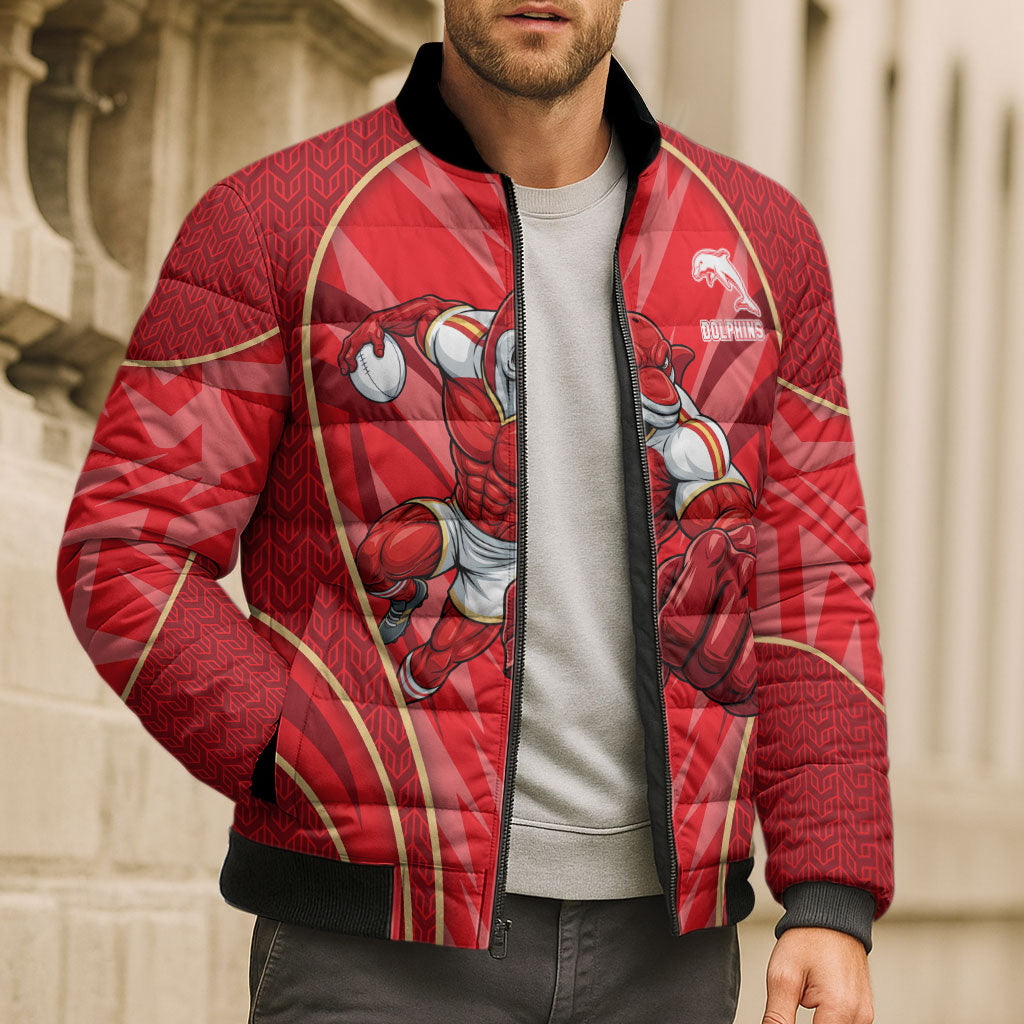 Dolphins Rugby Mascot Bomber Puffer Jacket Australian Rugby Culture - Tribal Inspired Dolphin