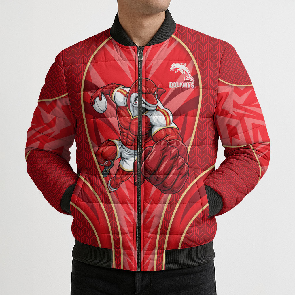 Dolphins Rugby Mascot Bomber Puffer Jacket Australian Rugby Culture - Tribal Inspired Dolphin