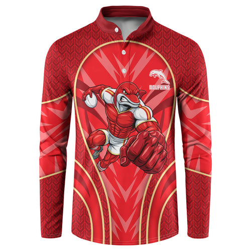 Dolphins Rugby Mascot Button Sweatshirt Australian Rugby Culture - Tribal Inspired Dolphin