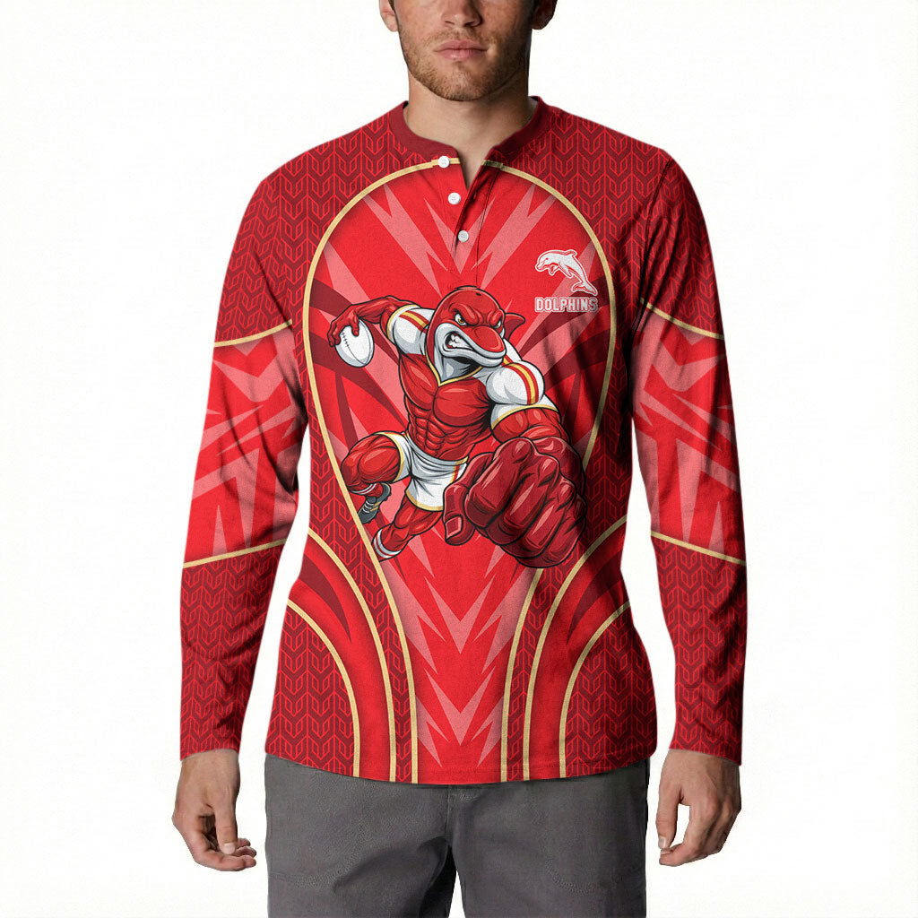 Dolphins Rugby Mascot Button Sweatshirt Australian Rugby Culture - Tribal Inspired Dolphin