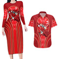 Dolphins Rugby Mascot Couples Matching Long Sleeve Bodycon Dress and Hawaiian Shirt Australian Rugby Culture - Tribal Inspired Dolphin