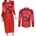 Dolphins Rugby Mascot Couples Matching Long Sleeve Bodycon Dress and Long Sleeve Button Shirt Australian Rugby Culture - Tribal Inspired Dolphin