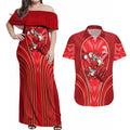 Dolphins Rugby Mascot Couples Matching Off Shoulder Maxi Dress and Hawaiian Shirt Australian Rugby Culture - Tribal Inspired Dolphin
