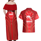Dolphins Rugby Mascot Couples Matching Off Shoulder Maxi Dress and Hawaiian Shirt Australian Rugby Culture - Tribal Inspired Dolphin