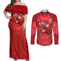 Dolphins Rugby Mascot Couples Matching Off Shoulder Maxi Dress and Long Sleeve Button Shirt Australian Rugby Culture - Tribal Inspired Dolphin