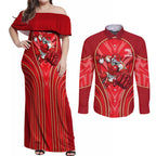 Dolphins Rugby Mascot Couples Matching Off Shoulder Maxi Dress and Long Sleeve Button Shirt Australian Rugby Culture - Tribal Inspired Dolphin