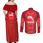 Dolphins Rugby Mascot Couples Matching Off Shoulder Maxi Dress and Long Sleeve Button Shirt Australian Rugby Culture - Tribal Inspired Dolphin