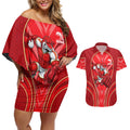 Dolphins Rugby Mascot Couples Matching Off Shoulder Short Dress and Hawaiian Shirt Australian Rugby Culture - Tribal Inspired Dolphin