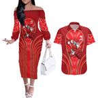 Dolphins Rugby Mascot Couples Matching Off The Shoulder Long Sleeve Dress and Hawaiian Shirt Australian Rugby Culture - Tribal Inspired Dolphin