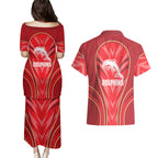 Dolphins Rugby Mascot Couples Matching Puletasi and Hawaiian Shirt Australian Rugby Culture - Tribal Inspired Dolphin