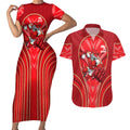 Dolphins Rugby Mascot Couples Matching Short Sleeve Bodycon Dress and Hawaiian Shirt Australian Rugby Culture - Tribal Inspired Dolphin