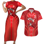 Dolphins Rugby Mascot Couples Matching Short Sleeve Bodycon Dress and Hawaiian Shirt Australian Rugby Culture - Tribal Inspired Dolphin