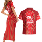 Dolphins Rugby Mascot Couples Matching Short Sleeve Bodycon Dress and Hawaiian Shirt Australian Rugby Culture - Tribal Inspired Dolphin