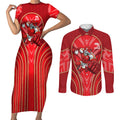 Dolphins Rugby Mascot Couples Matching Short Sleeve Bodycon Dress and Long Sleeve Button Shirt Australian Rugby Culture - Tribal Inspired Dolphin