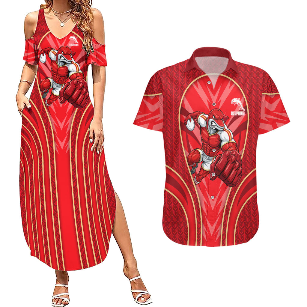 Dolphins Rugby Mascot Couples Matching Summer Maxi Dress and Hawaiian Shirt Australian Rugby Culture - Tribal Inspired Dolphin
