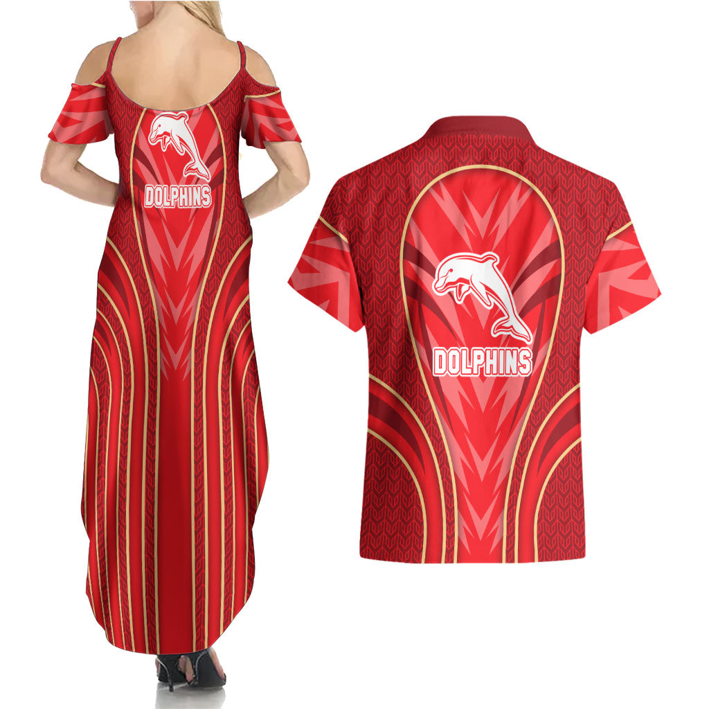 Dolphins Rugby Mascot Couples Matching Summer Maxi Dress and Hawaiian Shirt Australian Rugby Culture - Tribal Inspired Dolphin
