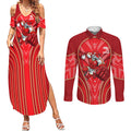 Dolphins Rugby Mascot Couples Matching Summer Maxi Dress and Long Sleeve Button Shirt Australian Rugby Culture - Tribal Inspired Dolphin