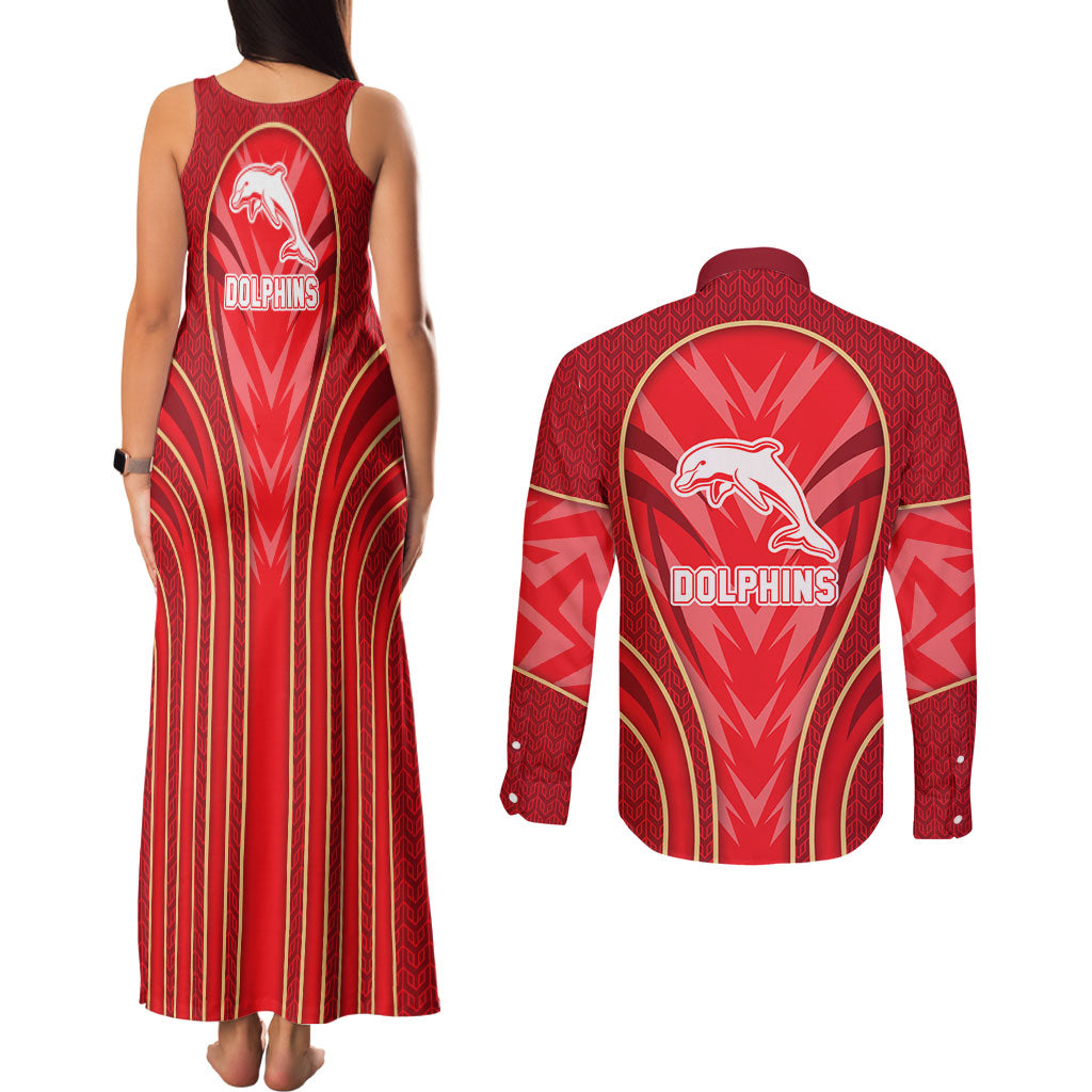 Dolphins Rugby Mascot Couples Matching Tank Maxi Dress and Long Sleeve Button Shirt Australian Rugby Culture - Tribal Inspired Dolphin