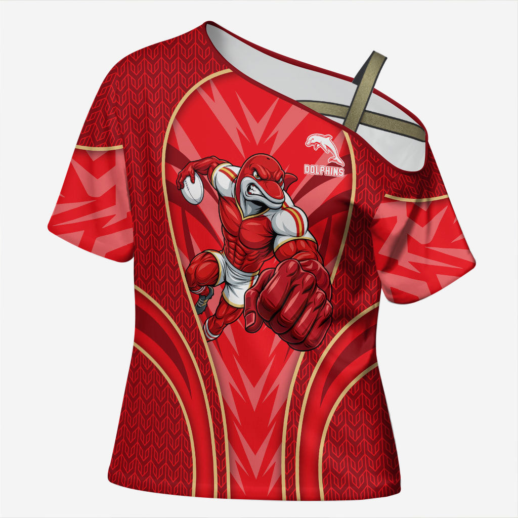 Dolphins Rugby Mascot Cross Shoulder Shirt Australian Rugby Culture - Tribal Inspired Dolphin