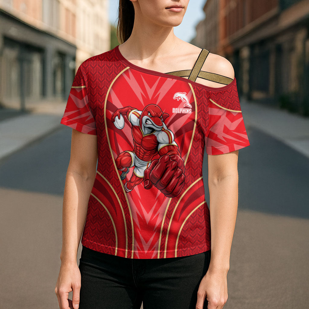 Dolphins Rugby Mascot Cross Shoulder Shirt Australian Rugby Culture - Tribal Inspired Dolphin
