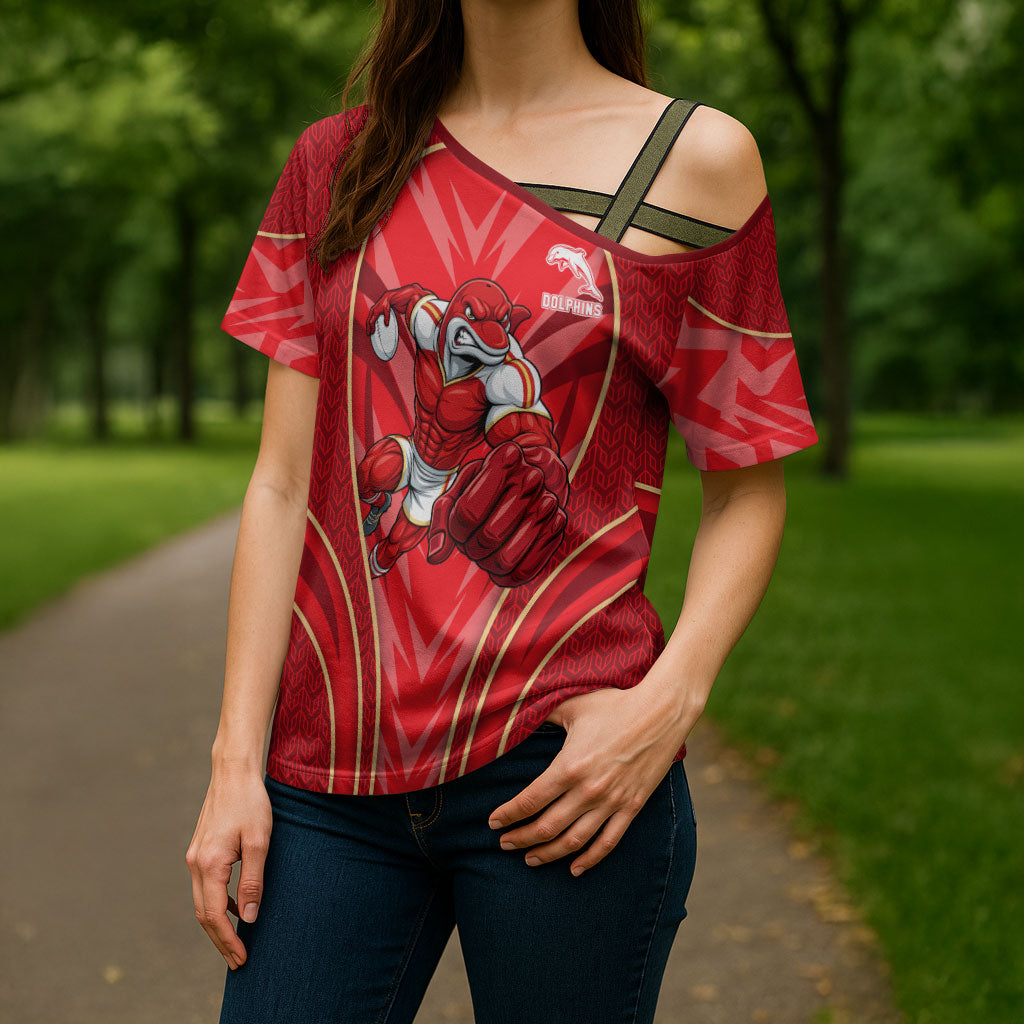Dolphins Rugby Mascot Cross Shoulder Shirt Australian Rugby Culture - Tribal Inspired Dolphin