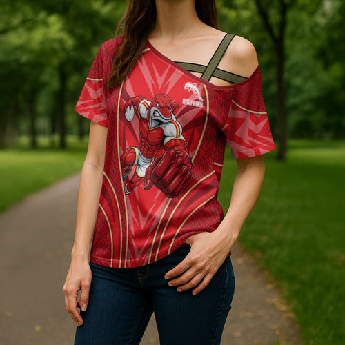 Dolphins Rugby Mascot Cross Shoulder Shirt Australian Rugby Culture - Tribal Inspired Dolphin