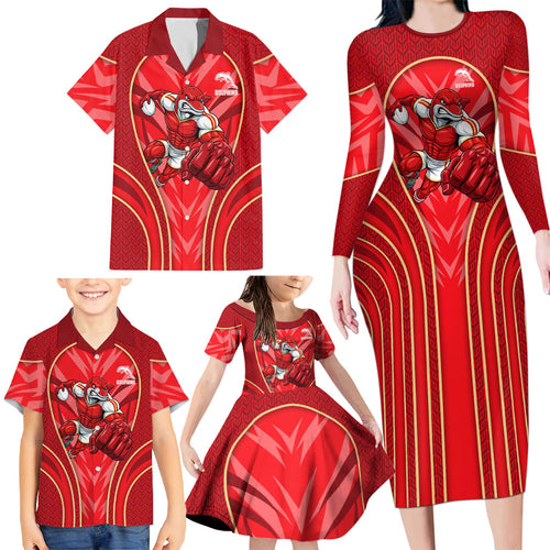 Dolphins Rugby Mascot Family Matching Long Sleeve Bodycon Dress and Hawaiian Shirt Australian Rugby Culture - Tribal Inspired Dolphin