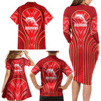 Dolphins Rugby Mascot Family Matching Long Sleeve Bodycon Dress and Hawaiian Shirt Australian Rugby Culture - Tribal Inspired Dolphin