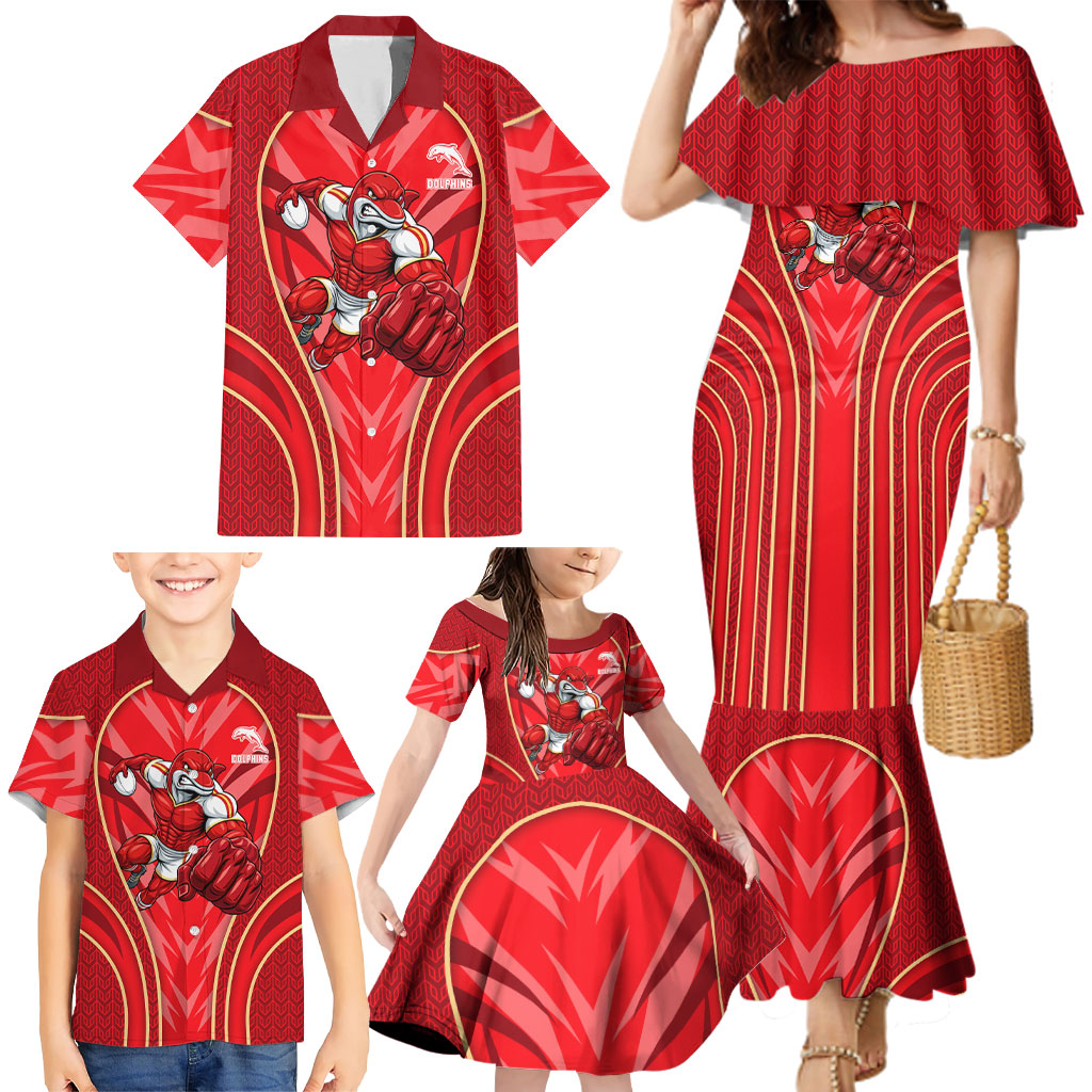 Dolphins Rugby Mascot Family Matching Mermaid Dress and Hawaiian Shirt Australian Rugby Culture - Tribal Inspired Dolphin