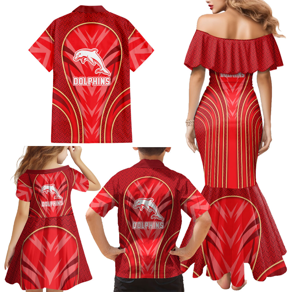 Dolphins Rugby Mascot Family Matching Mermaid Dress and Hawaiian Shirt Australian Rugby Culture - Tribal Inspired Dolphin