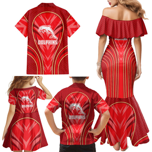 Dolphins Rugby Mascot Family Matching Mermaid Dress and Hawaiian Shirt Australian Rugby Culture - Tribal Inspired Dolphin