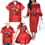 Dolphins Rugby Mascot Family Matching Off The Shoulder Long Sleeve Dress and Hawaiian Shirt Australian Rugby Culture - Tribal Inspired Dolphin
