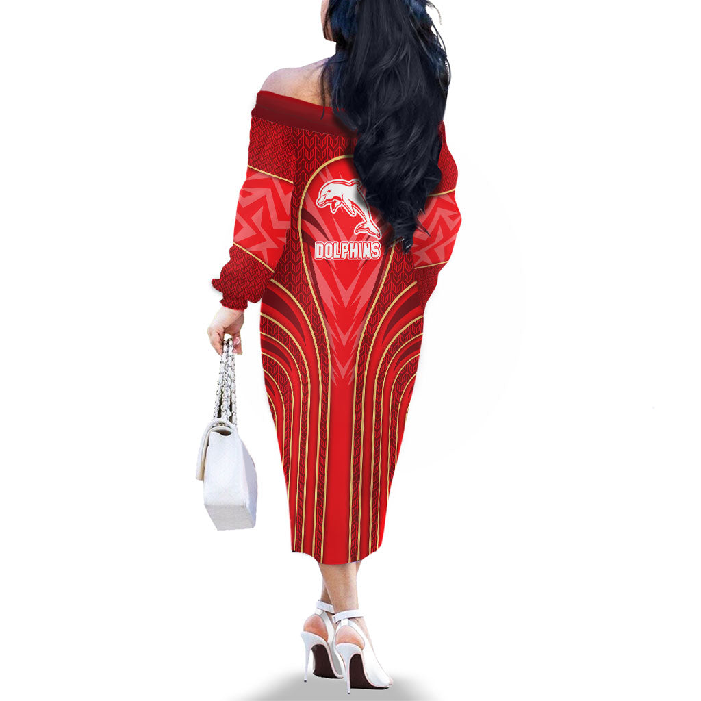 Dolphins Rugby Mascot Family Matching Off The Shoulder Long Sleeve Dress and Hawaiian Shirt Australian Rugby Culture - Tribal Inspired Dolphin