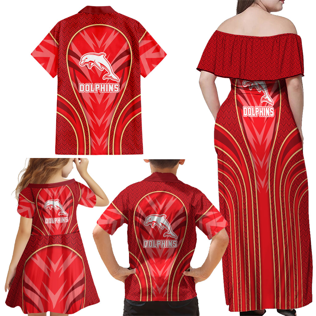 Dolphins Rugby Mascot Family Matching Off Shoulder Maxi Dress and Hawaiian Shirt Australian Rugby Culture - Tribal Inspired Dolphin