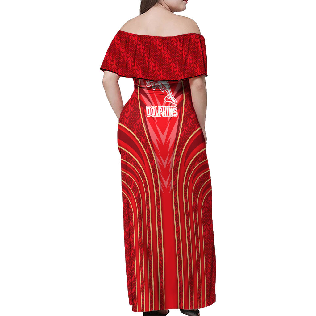 Dolphins Rugby Mascot Family Matching Off Shoulder Maxi Dress and Hawaiian Shirt Australian Rugby Culture - Tribal Inspired Dolphin