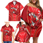 Dolphins Rugby Mascot Family Matching Off Shoulder Short Dress and Hawaiian Shirt Australian Rugby Culture - Tribal Inspired Dolphin