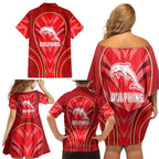 Dolphins Rugby Mascot Family Matching Off Shoulder Short Dress and Hawaiian Shirt Australian Rugby Culture - Tribal Inspired Dolphin