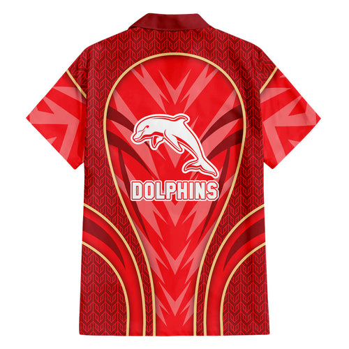 Dolphins Rugby Mascot Family Matching Off Shoulder Short Dress and Hawaiian Shirt Australian Rugby Culture - Tribal Inspired Dolphin