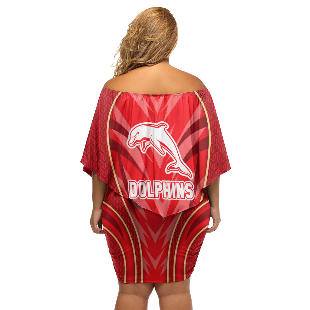 Dolphins Rugby Mascot Family Matching Off Shoulder Short Dress and Hawaiian Shirt Australian Rugby Culture - Tribal Inspired Dolphin