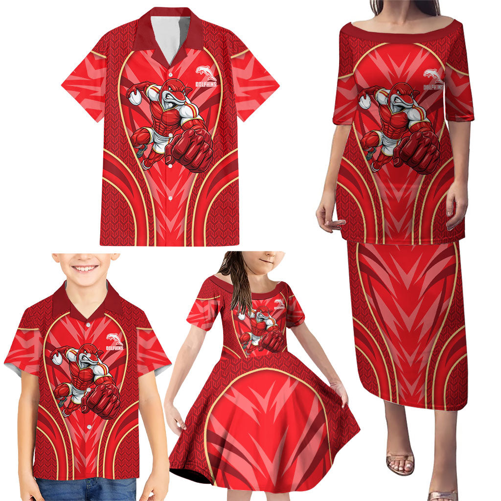 Dolphins Rugby Mascot Family Matching Puletasi and Hawaiian Shirt Australian Rugby Culture - Tribal Inspired Dolphin