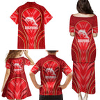 Dolphins Rugby Mascot Family Matching Puletasi and Hawaiian Shirt Australian Rugby Culture - Tribal Inspired Dolphin