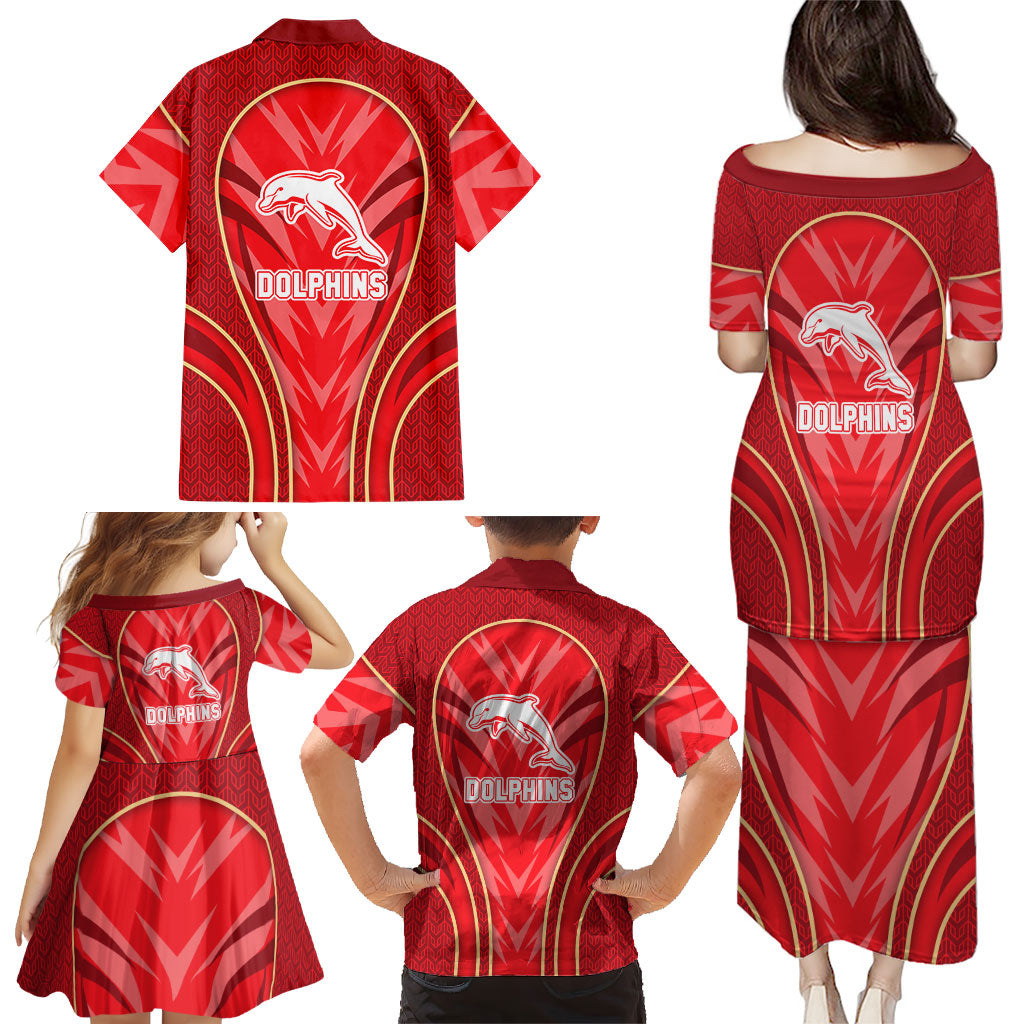 Dolphins Rugby Mascot Family Matching Puletasi and Hawaiian Shirt Australian Rugby Culture - Tribal Inspired Dolphin