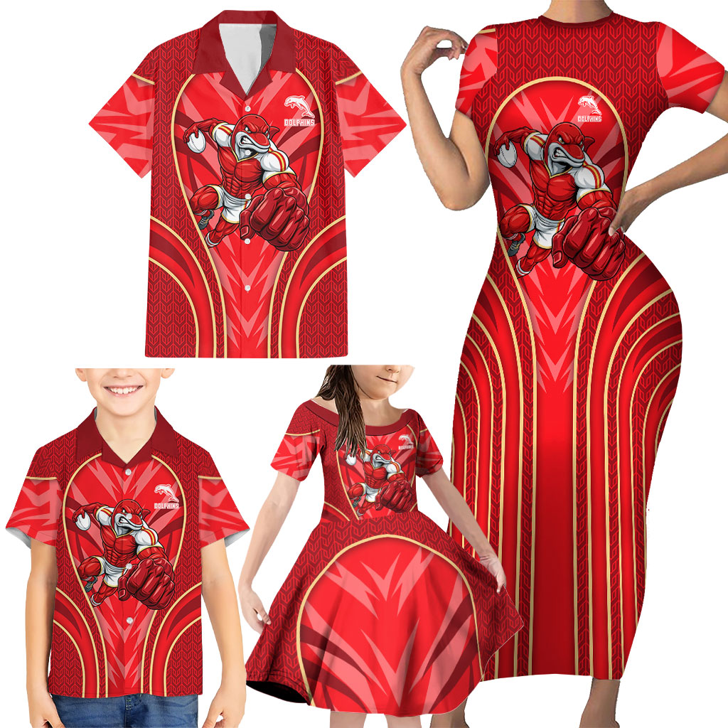 Dolphins Rugby Mascot Family Matching Short Sleeve Bodycon Dress and Hawaiian Shirt Australian Rugby Culture - Tribal Inspired Dolphin