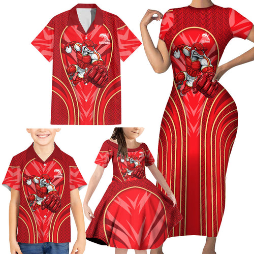 Dolphins Rugby Mascot Family Matching Short Sleeve Bodycon Dress and Hawaiian Shirt Australian Rugby Culture - Tribal Inspired Dolphin