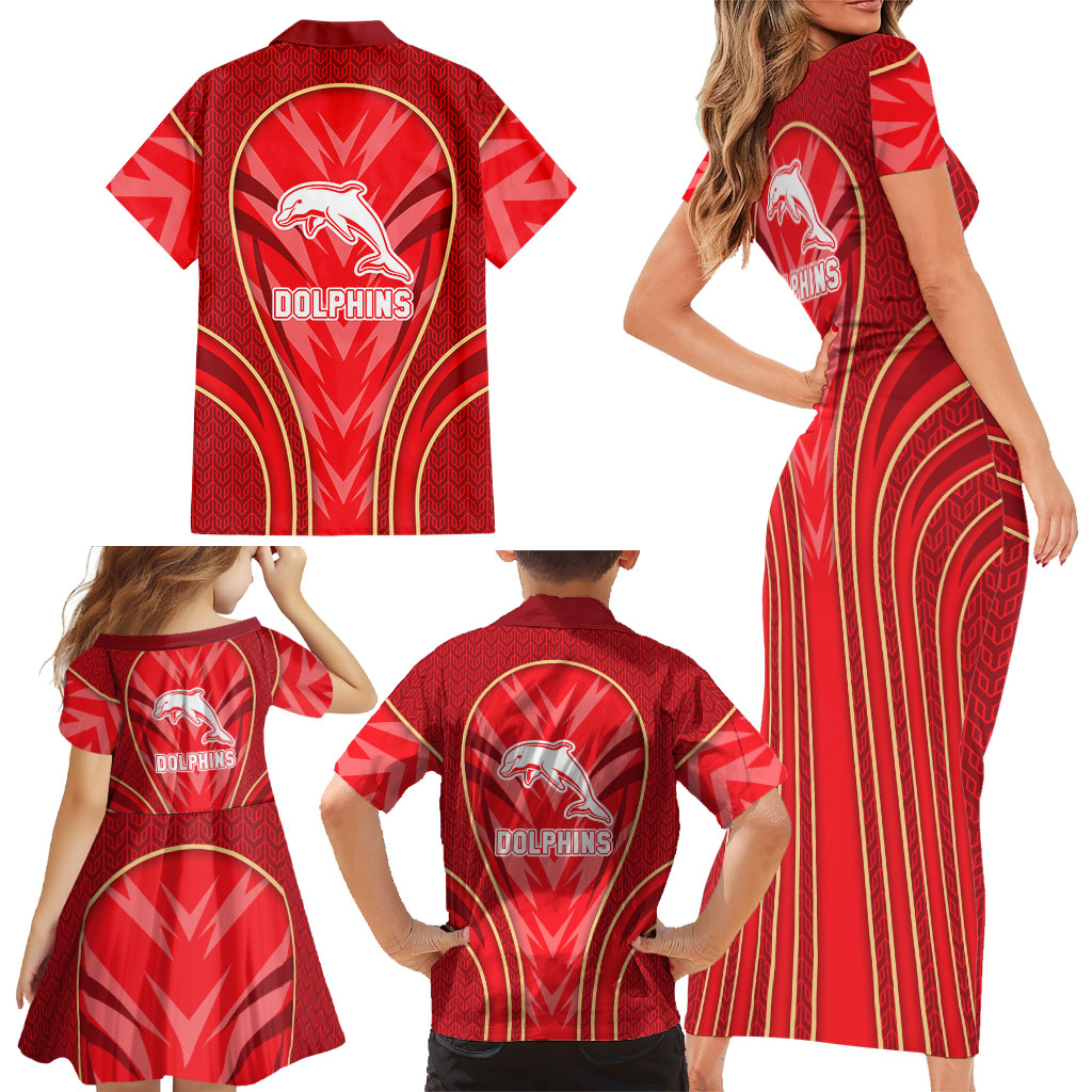 Dolphins Rugby Mascot Family Matching Short Sleeve Bodycon Dress and Hawaiian Shirt Australian Rugby Culture - Tribal Inspired Dolphin