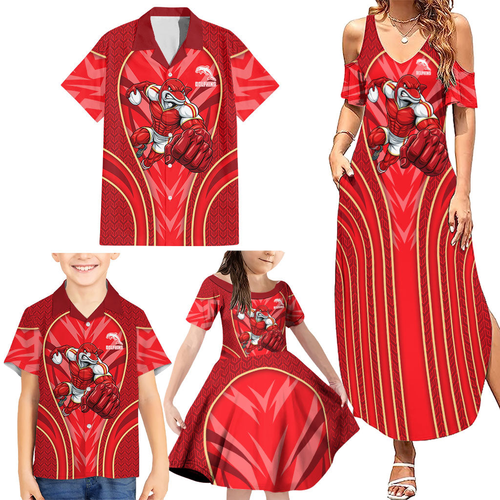 Dolphins Rugby Mascot Family Matching Summer Maxi Dress and Hawaiian Shirt Australian Rugby Culture - Tribal Inspired Dolphin